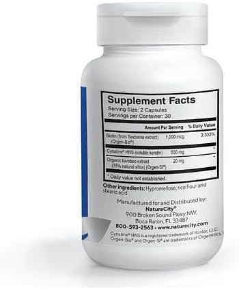 NatureCity True-HNS Hair Nails and Skin Cynatine Keratin and Plant Based Biotin Vitamin Supplement |Fuller and Stronger Hair and Nails|Non GMO| 120 Veggie Capsules