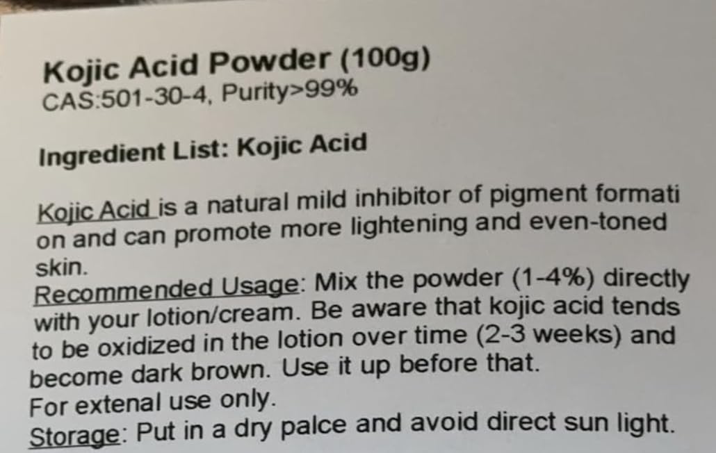 Kojic Acid Powder, Pure 99.5%, Natural, 100g, 3.6oz