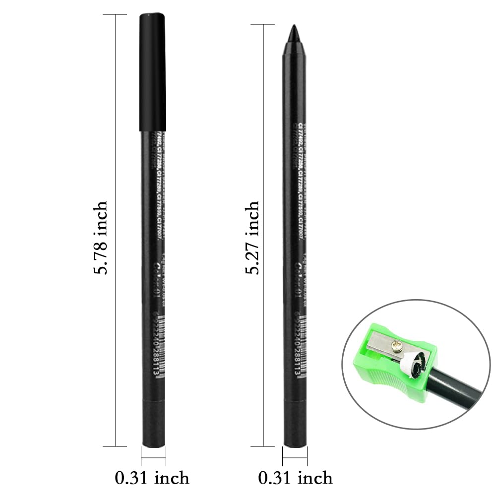 evpct Black Eyeliner Pencils for Eyes, Black Colored Eye Liner Pencil Pen Makeup Waterproof Smudge Proof, Colored Gel Waterline Eyeliner Liquid, Face Eye Paint Stick Lipstick Halloween Makeup 01