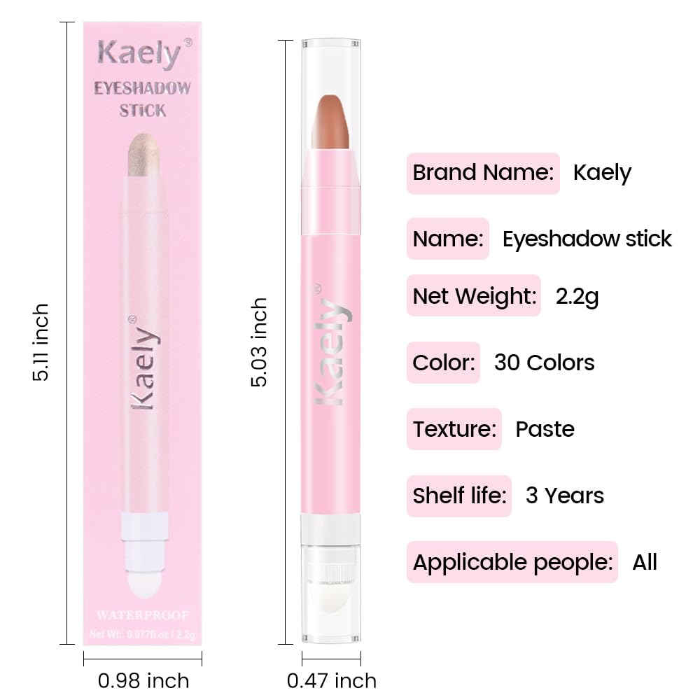 evpct 1Pcs Caramel Matte Cream Eye Shadow Brightener Sticks for Eyes Waterproof Pigmented, Double Ended Cream Eyeshadow Stick Pencil Pen with Applicator, Eye Shadow Palette Highlighter Makeup 30