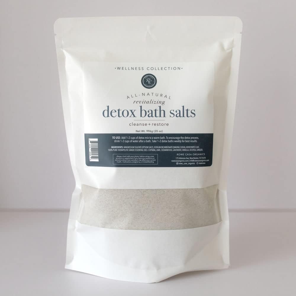 Rowe Casa Organics Detox Bath Salts with Health Boosting Magnesium and Bentonite Clay – Natural Bath Soak for Body Cleanse, Restore, and Relaxation, 35 Oz