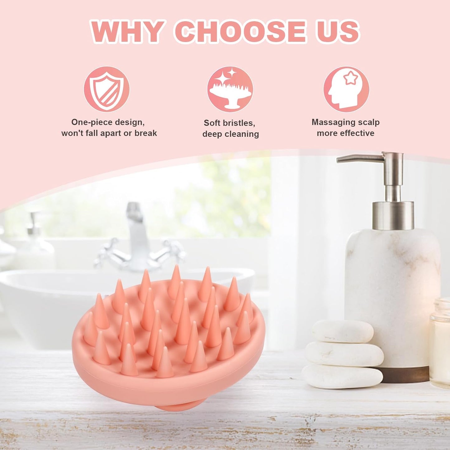 Silicone Scalp Massager, Scalp Scrubber for Hair Growth with Soft Bristles, Scalp Exfoliator Brush Dandruff Removal Shampoo Brush for Wet Dry Scalp Care (Pale Pink)