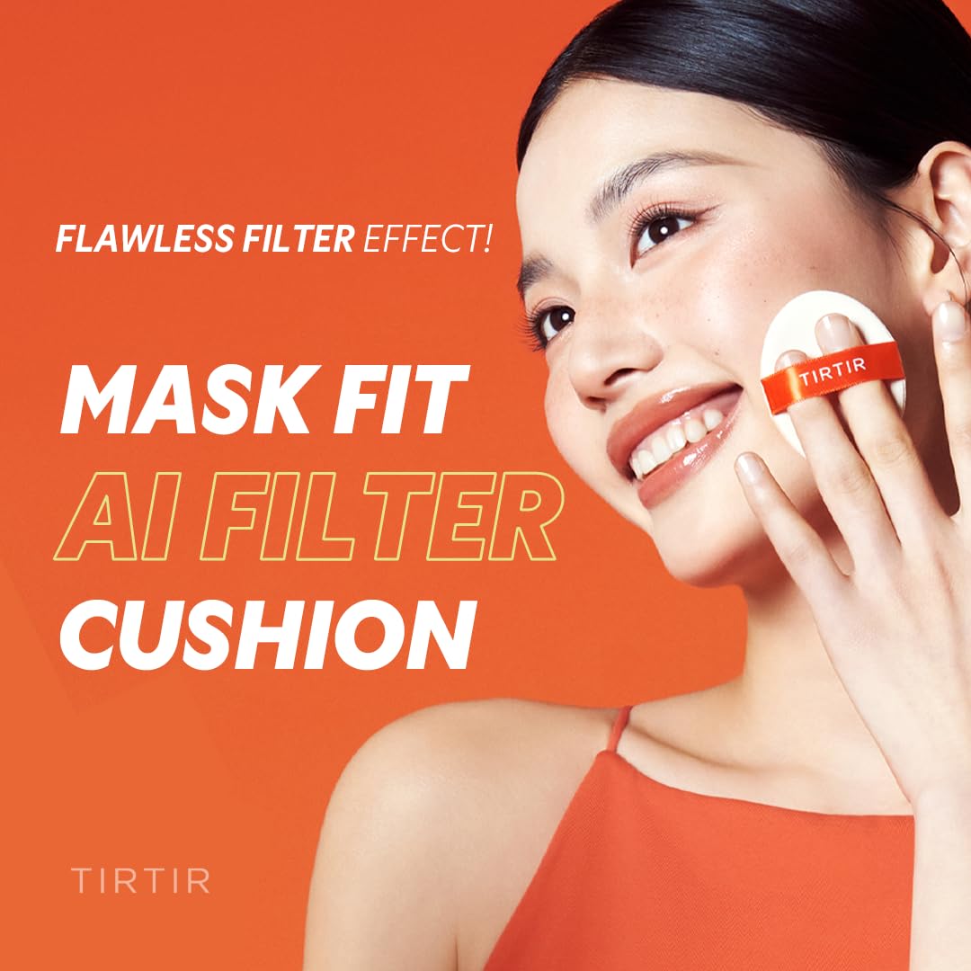 TIRTIR Mask Fit Ai Filter Cushion Foundation | AI-Like Semi-Matte Finish - Up to 72-Hour Medium to Full Coverage Korean BB Cushion Make up Beauty, #27C Cool Beige, 0.63 Fl Oz