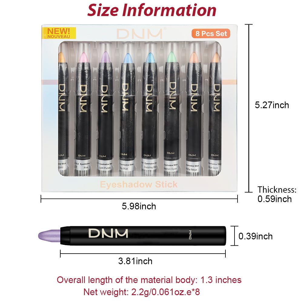 Kaely 8Pcs Cream Eyeshadow Stick Set, Desert Mocha Beige Gold Light Purple Pink Sky Dazzling Blue Geen, Shimmer Eyeliner Pencil Eye Shadow Sticks Palette Makeup for Older Women, sombras para ojos 02