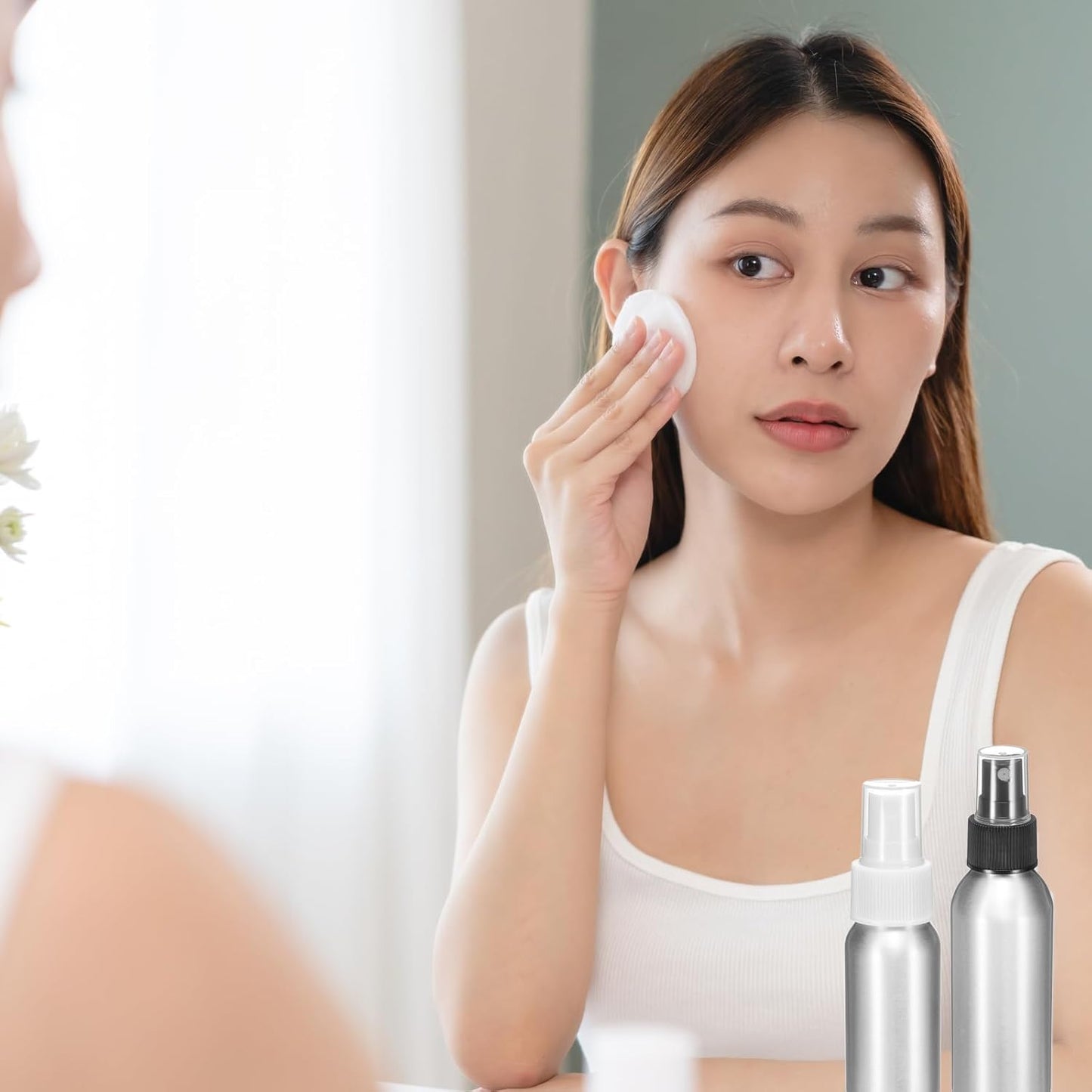 HARFINGTON 5pcs Aluminum Fine Mist Spray Bottles 30ml/1oz Metal Small Liquid Alcohol Refillable Travel Container with White Plastic Nozzle Cap for Perfume Skincare Cosmetic Storage Bottle