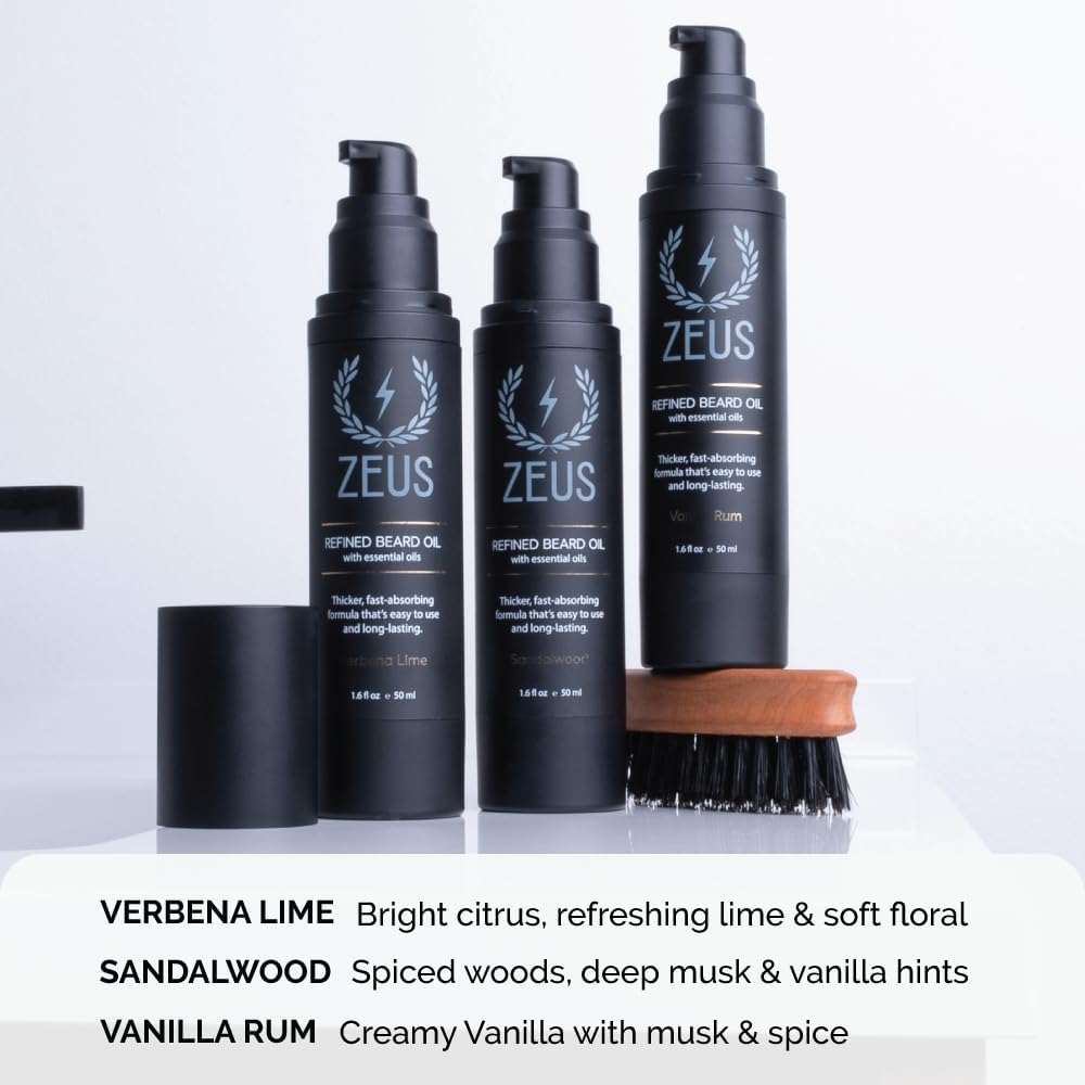 ZEUS Refined Beard Oil for Men, Leave-In Conditioner for Beard & Mustache, Softens Hair, Fights Dryness & Itch (Made in USA) Sandalwood