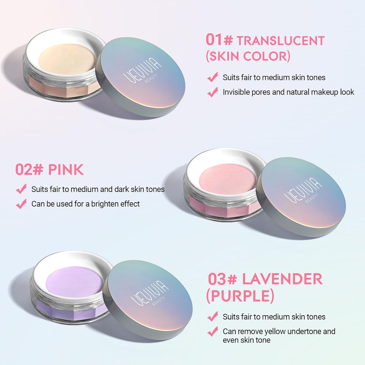 Vevivia Setting Powder - Creaseless Face Powder, Long Lasting Loose Powder Makeup with Blurring and Natural Finish, Loose Setting Powder for All Skin Types, Shine Control, Up to 24 Wear, Translucent