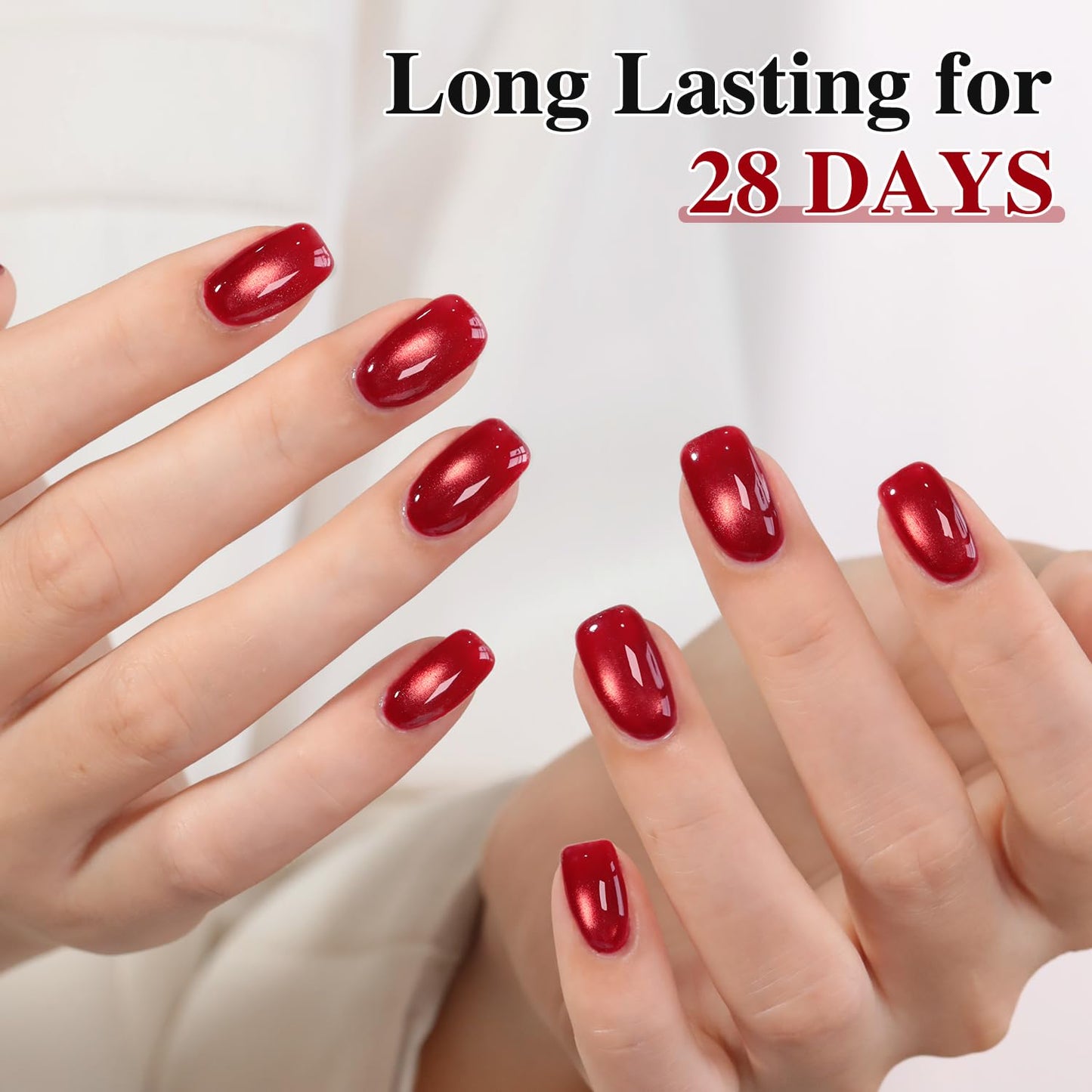 Double Rhythm 0.5 OZ Cat Eye Gel Polish with Magnet 15ML Holographic Glitter Shimmer Translucent Jelly Color Magnetic Nail Polish Salon DIY at Home (Dreamy Cherry Red-MC1274)