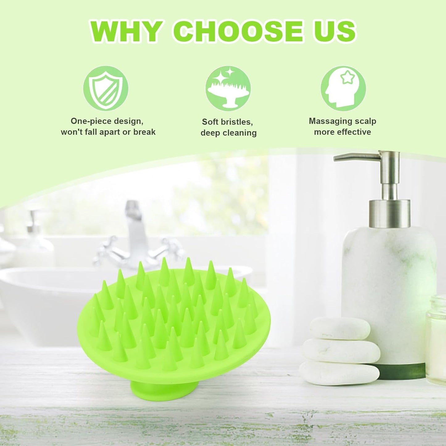 Silicone Scalp Massager Shampoo Brush, Scalp Brush for Hair Growth & Dandruff Removal, Hair Scrubber Scalp Stimulator Exfoliator Brush with Soft Bristles for Wet Dry Scalp Care (Green)