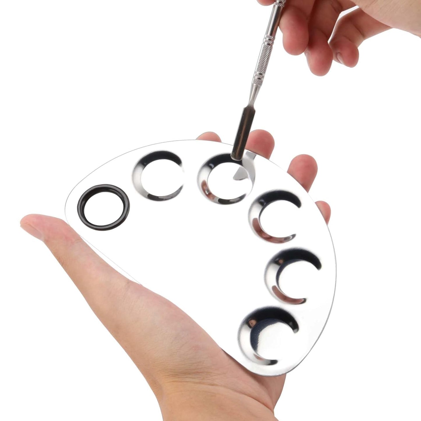 4 Pack Metal Makeup Palette, Makeup Mixing Palette with Spatula Makeup Palette Mixer Tray for Color Mixing and Makeup, Silver(2 Sizes)