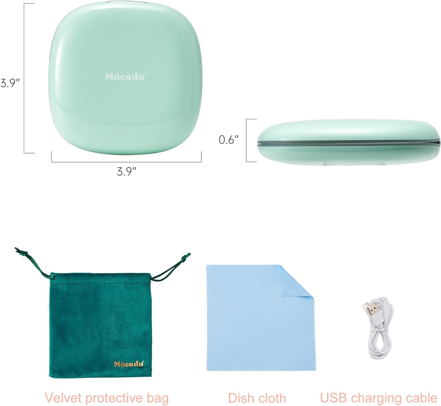 Mocado Compact LED Travel Makeup Mirror - 4 Inches 1X/10X Magnification Travel Mirror with Light Dimmable Double Sides Lighted USB Rechargeable Compact Mirror for Purse,Pocket,Travel(Powdery Green)