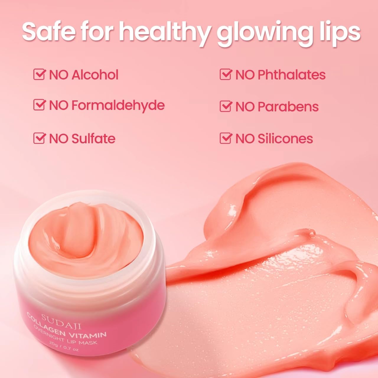 Lip Mask Overnight, Hydrating Lip Balm, Lip Moisture with Hyaluronic Acid & Vitamins E, A- Sleeping Nourishing Lip Butter Balm for Dry Lips 0.7 Oz