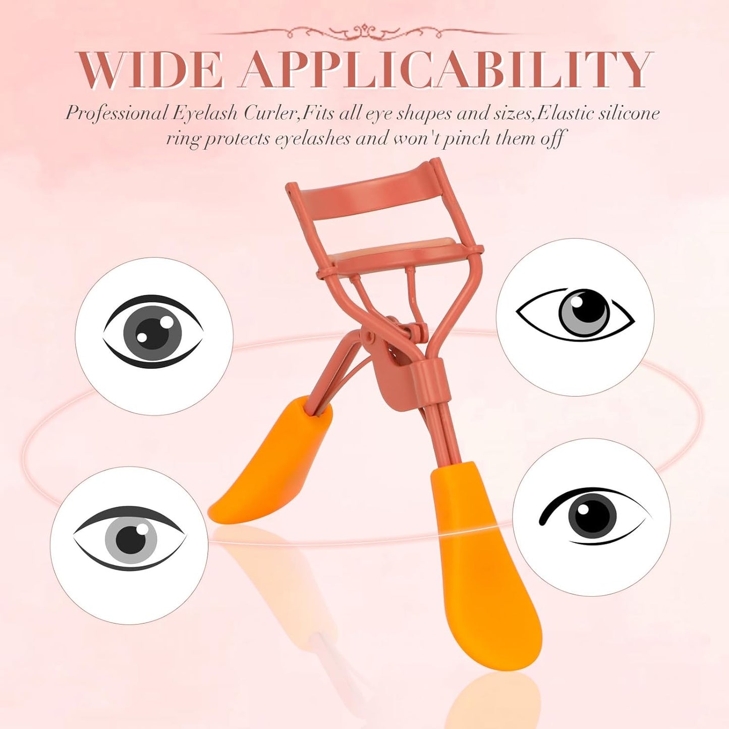 Eyelash Curler with Pads, Lash Curler with 10 Extra Silicone Replacement Pads, Comfortable Grip for Effortless Curling – Eyelashes for The Perfect Eye Contour (Honeydew Orange)