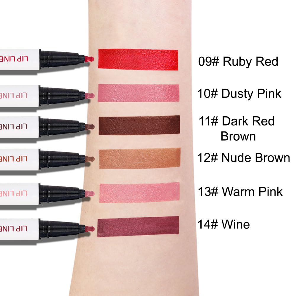 2Pcs Longwear Liquid Lip Liner Stain Marker Pen Set Long Lasting Waterproof, Mocha Nude Brown Matte Semi Permanent 24 Hour Lip Liner and Lipstick Combo, Color Stay Lipliner All Day Lip Stains peel off