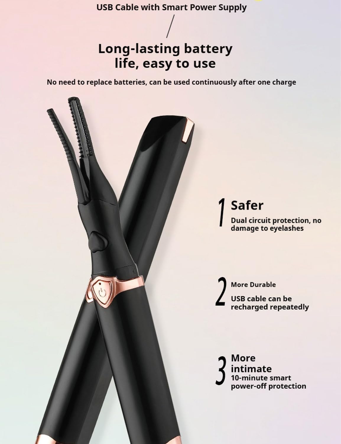 Peshoriadm Eyelash Curler, 2-in-1 Electric Heated Eyelash Curler, 3 Temperature Modes, USB Rechargeable Eyelash Styling Tool,Natural Curling for Women Makeup Tools (Black)