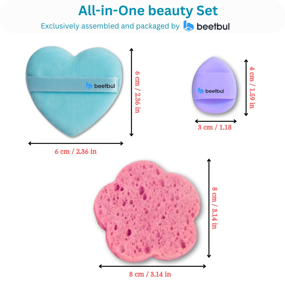 Beetbul Makeup & Exfoliation Kit - Bissú Compact Powder + 1 Medium Velvet Puff + 2 Finger Puffs + 1 Facial Exfoliating Sponge (13 Bronze, One Size)