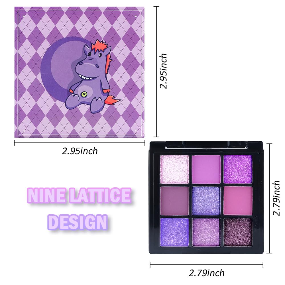 9 Colors Purple Smoky Matte Shimmer Eyeshadow Palette with Mirror for Eye Makeup,High Pigmented Eye Shadow Primers Powder Palet de sombras de ojos
