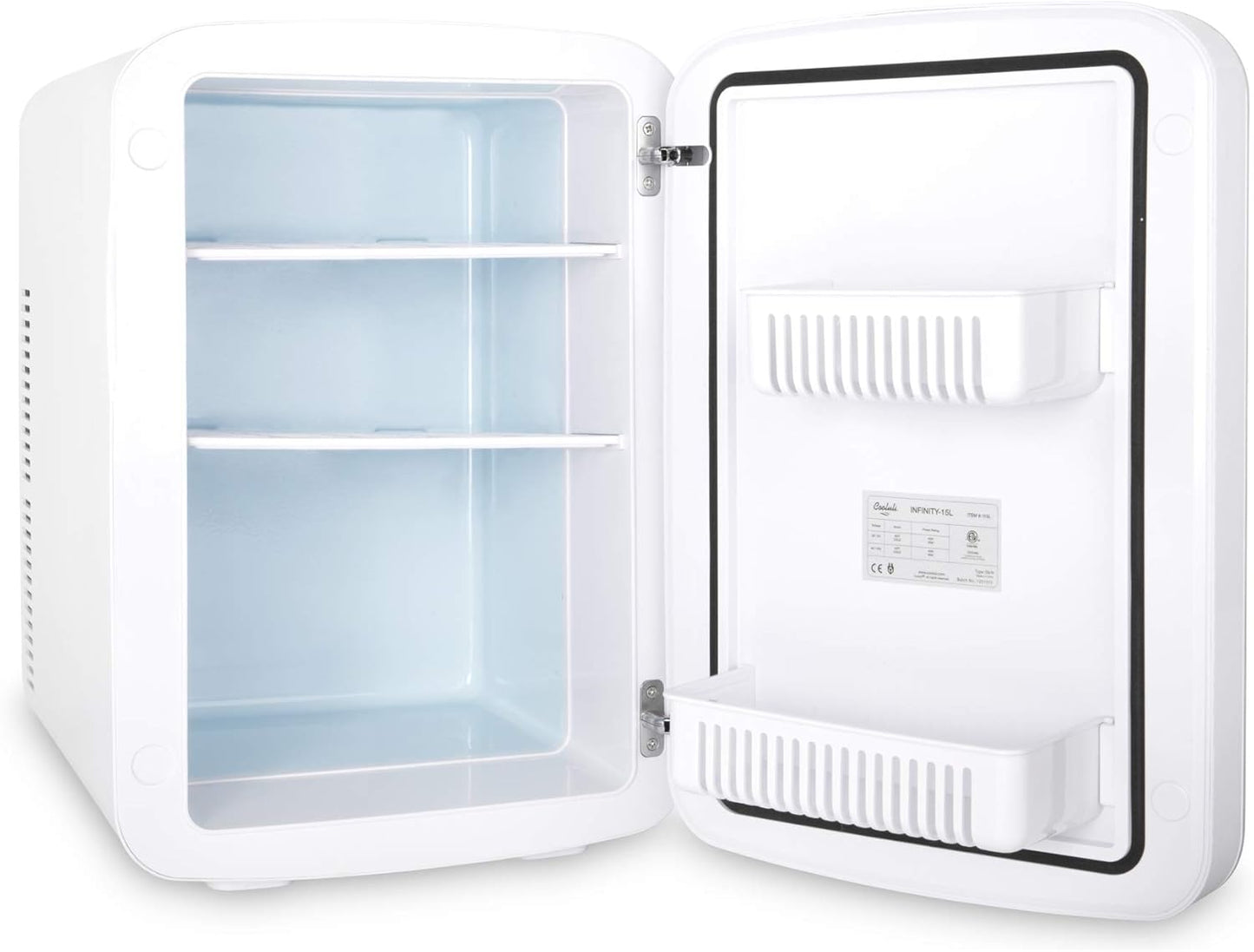 Cooluli 15L Mini Fridge for Bedroom - Car, Office Desk & College Dorm Room - 12v Portable Cooler & Warmer for Food, Drinks, Skincare, Beauty & Makeup - AC/DC Small Refrigerator with Glass Front, Blue,15 Liter