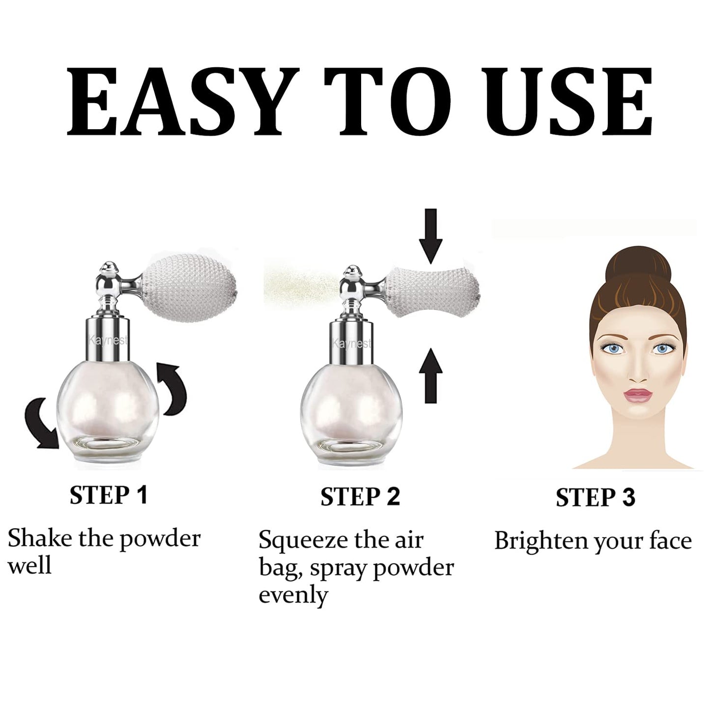 Pearl White Highlighter Spray, Loose Shimmer Powder High Gloss Makeup Mist for Body, Face, Hair, Long Lasting Glitter Hairspray for Festive Party, Stage Shows, Nightclubs, Bar