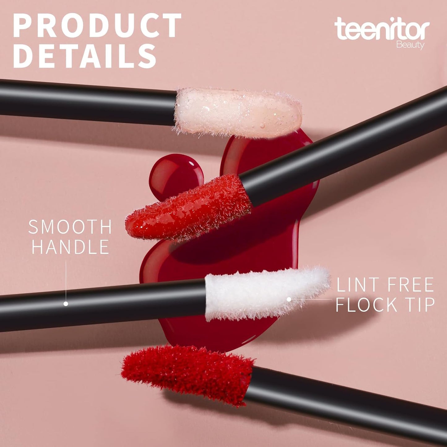 Teenitor 200 Pcs Mascara Wands & Lip Applicators - Disposable Makeup Applicators in Hot Red