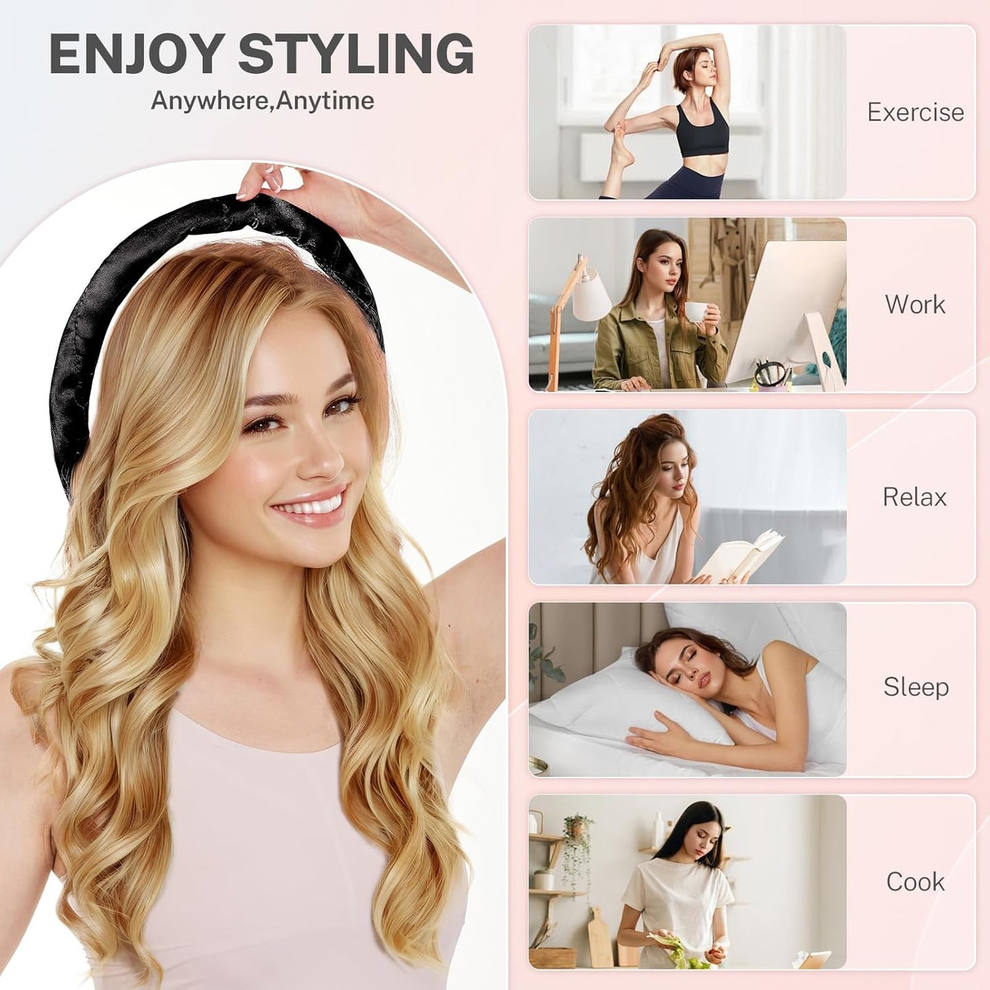 Satin Heatless Hair Curler Set: Achieve Overnight Heatless Curls for Long and Short Hair! Rollers with 2 Hair Scrunchies, Sleep - Friendly Damage - Free Curlers for Soft Natural Waves (Black)