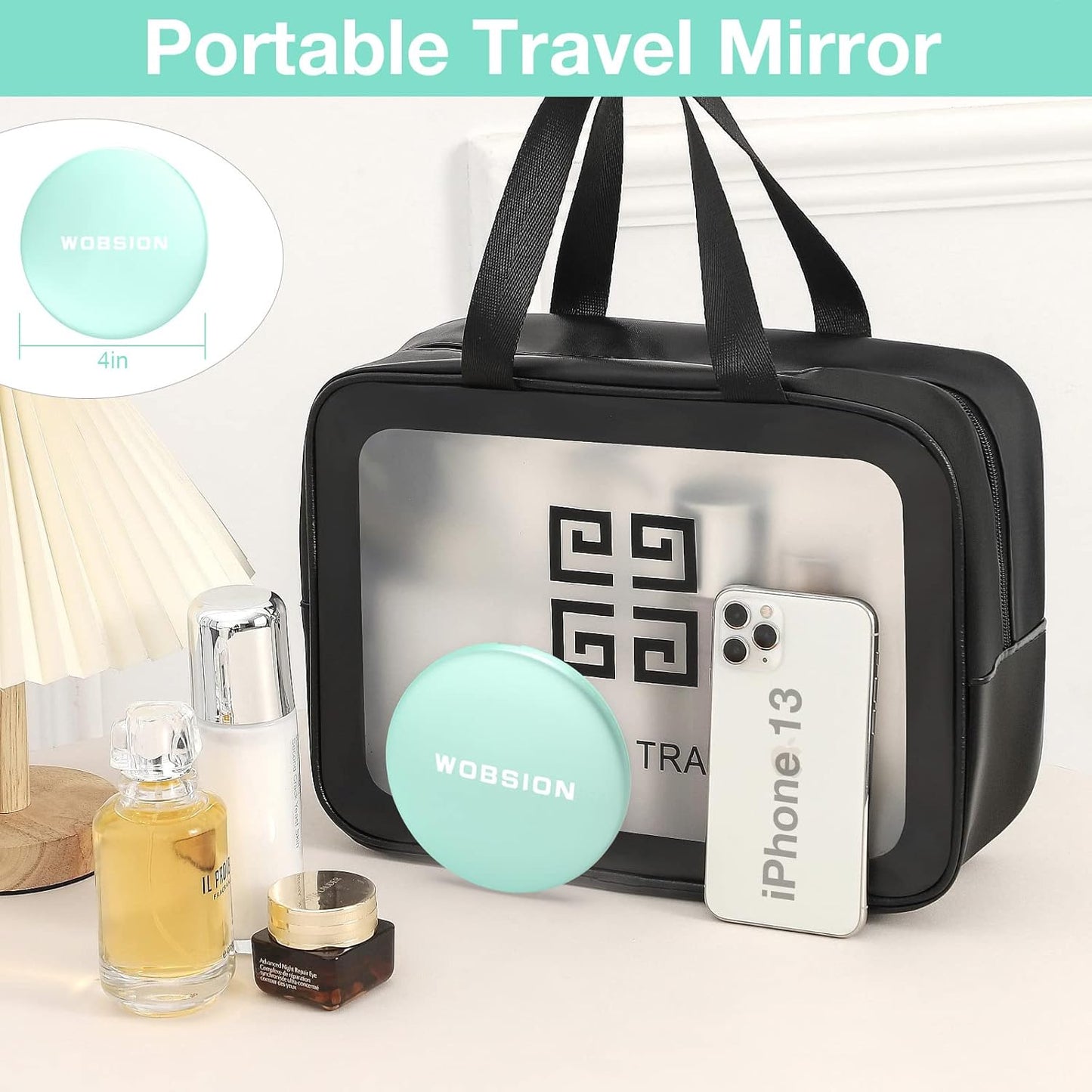 wobsion 10X Magnifying Tabletop Mirror, 4 Inch Round, Glass, ABS