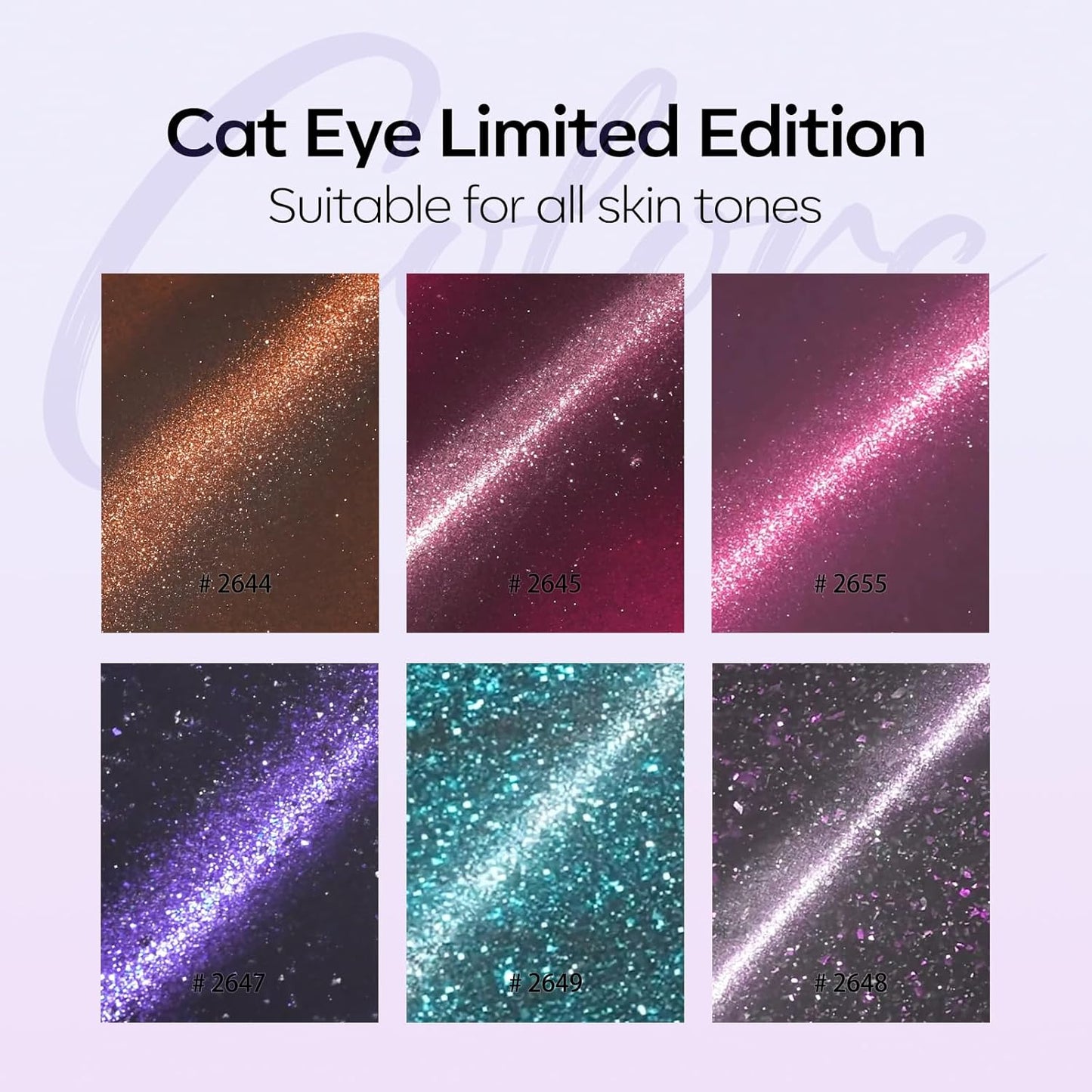 modelones Cat Eye Gel Nail Polish Set, 6 Colors Coloful Neon Galaxy Champagne Lake Blue Grape Purple Gold Brown Hot Pink 9D Glassy Cat Eye Glitter Gel Polish with Magnet LED Soak Off Manicure Gift
