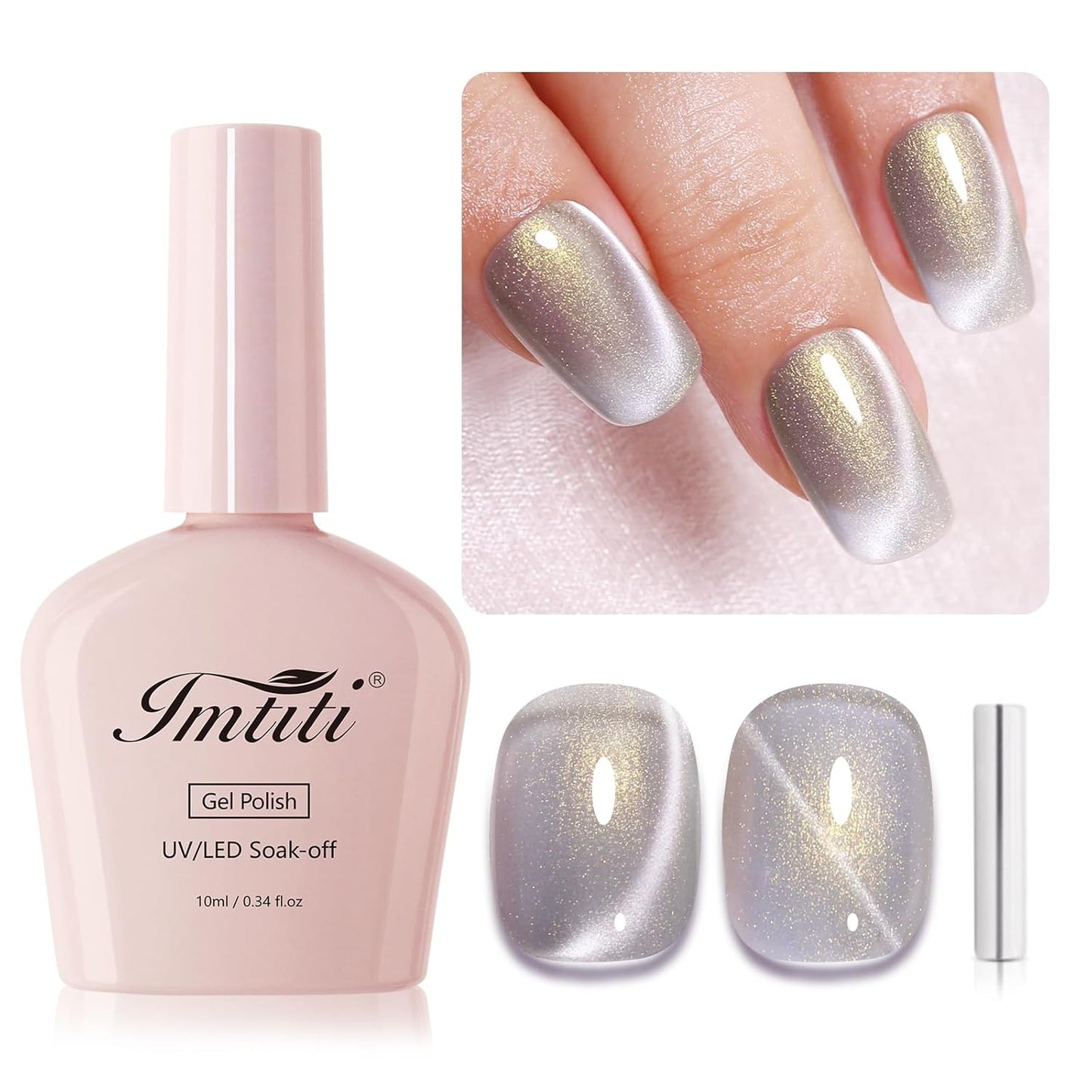 Imtiti Aurora Cat Eye Gel Polish, Pearl White Grey Holographic Glitter Magnetic UV Soak Off Gel Nail Polish (0.34 Fl Oz-997)