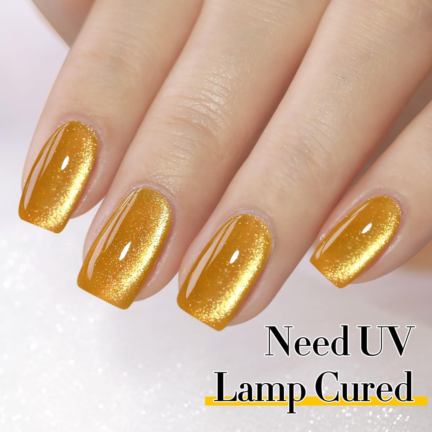 Double Rhythm Jelly Glass Cat Eye Gel Polish with Magnet 15ML Holographic Glitter Shimmer Translucent Sheer Color Magnetic Nail Polish Salon DIY at Home (Gold Cat-MC1025)