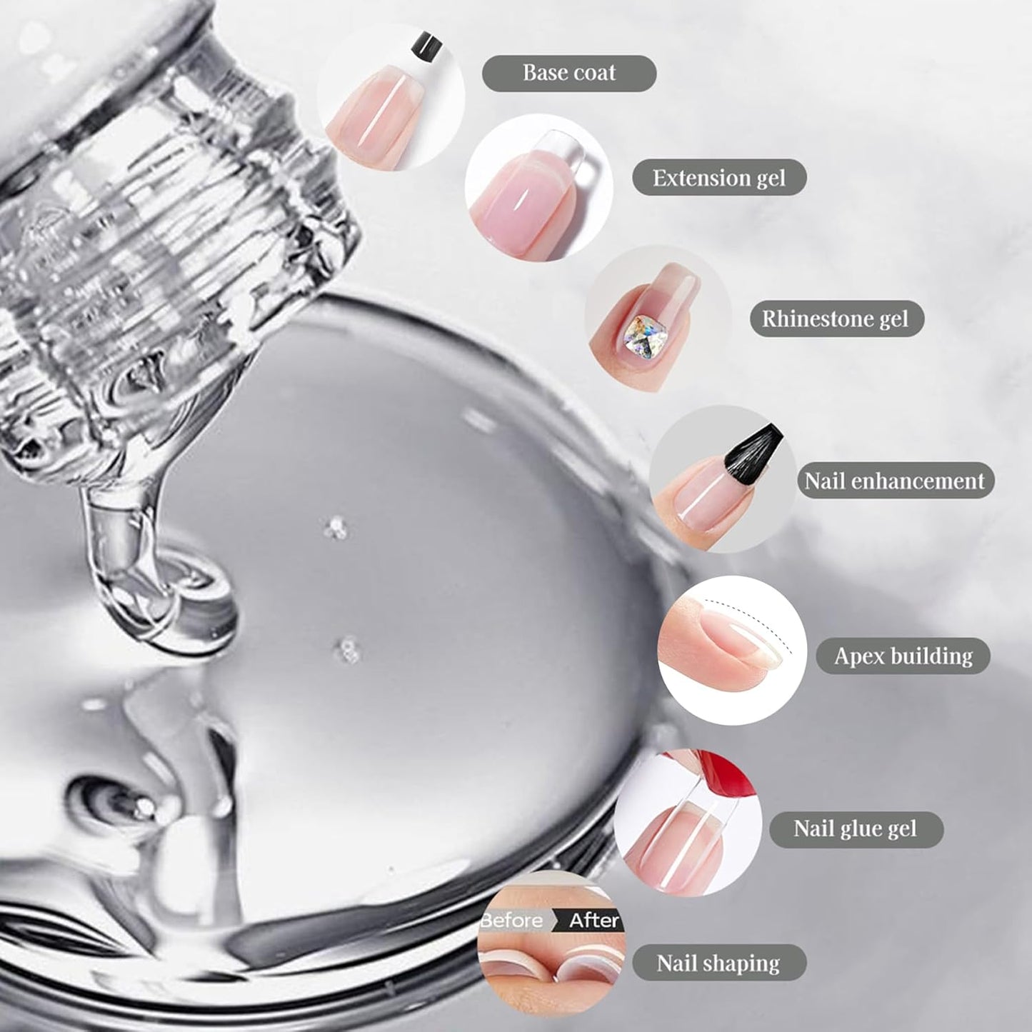 Women Builder Gel for Nails: 1Pcs 7 in 1 Clear Builder Nail Gel Set for Fast Nail Art Set DIY Home Manicure - 15ml Color Hard Gel Extension Nail Gel for Holiday