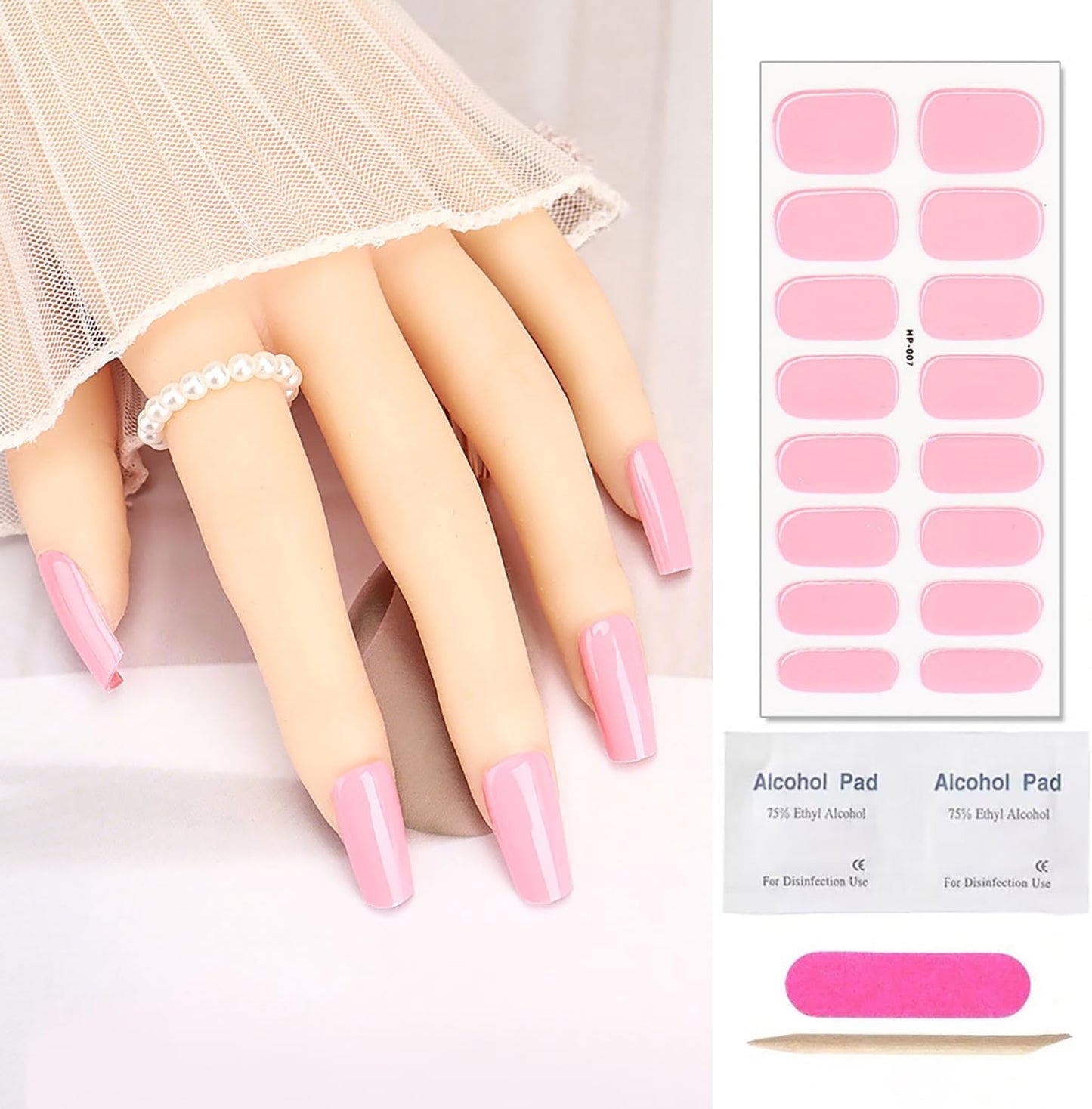 Pink Semi Cured Gel Nail Strips Stickers 16Pcs Real Gel Polish Strips Decals Solid Color Self Adhesive Long Lasting Nail Stickers for Women DIY Manicure Tips Party Nails Decoration 1 Sheets