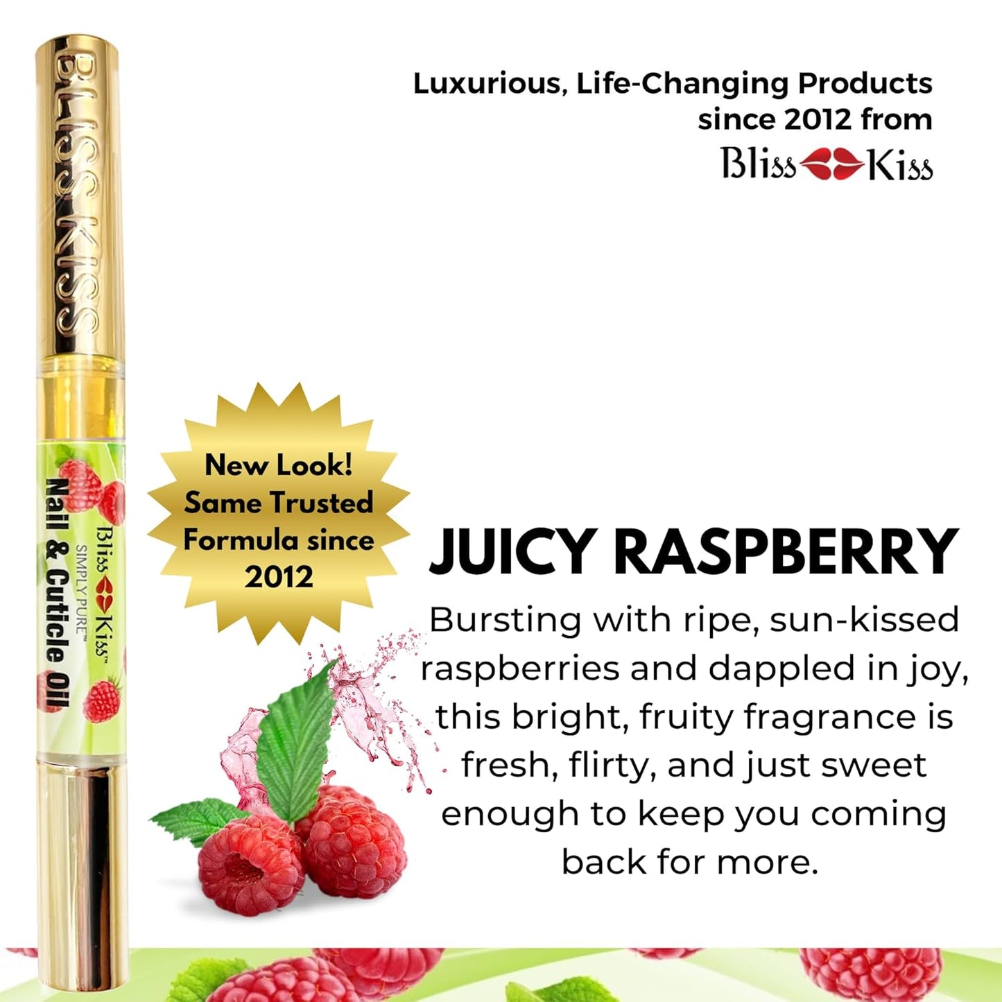 Bliss Kiss | 4 Juicy Raspberry | Oil Cuticle Pen w/Vitamin E & Jojoba⏤Nail Strengthener Nail Growth Serum for Brittle Peeling Breaking Thin Nails