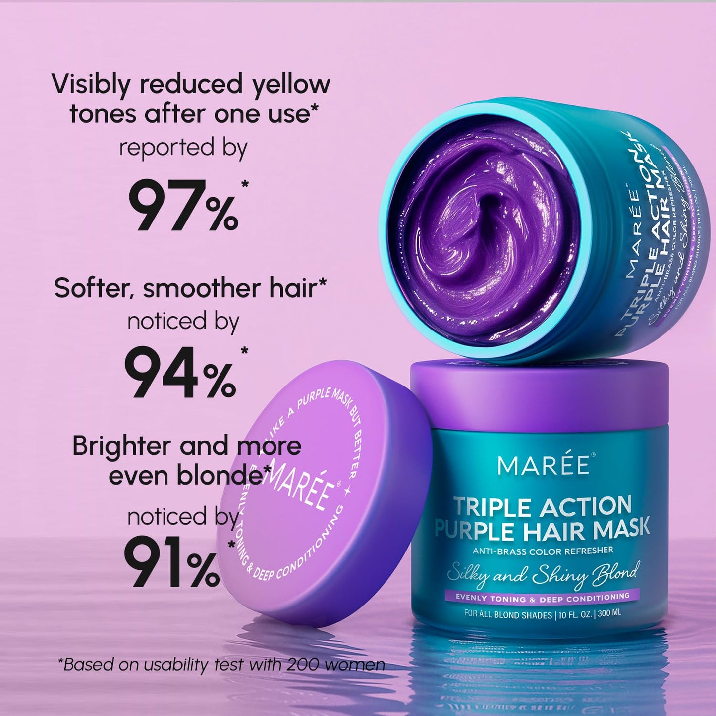 MAREE Purple Hair Mask – Toner for Blonde Hair – Purple Conditioner for Orange Brassy Bleached Highlighted – Grey, Silver, Ash Color Treated – Keratin Hair Care & Biotin – Matizador Para Cabello Rubio