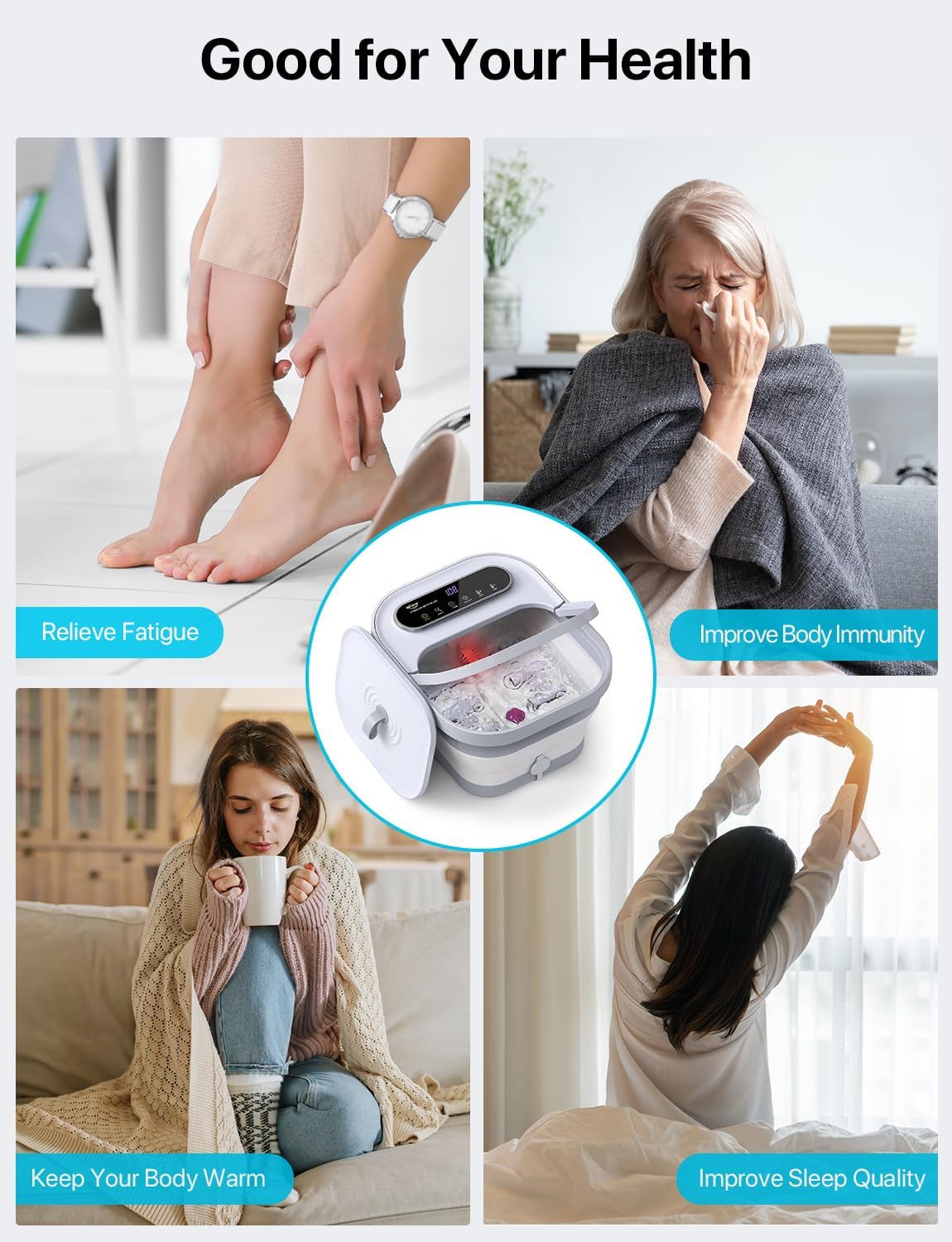 ALLJOY Foot Spa Bath Massager with Heat, Collapsible Foot Massager Spa Soaking Tub with Bubbles, Pumice Stone, Timer, 6 Shiatsu Massage Rollers Pedicure FootSpa for Relaxation, Gifts for Dad, Mom