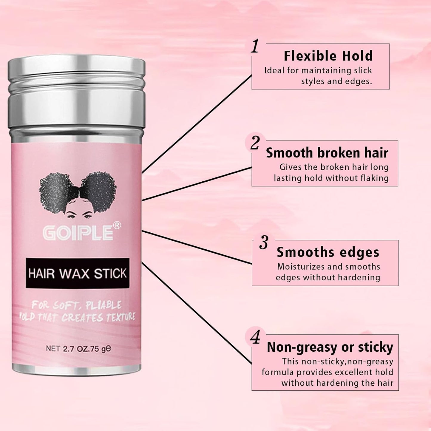 Strong Hold Non-Greasy Edge Control Gel and Wax Stick with Hair Comb for All Hair Types - No Flaking Edge Wax for Styling Black Hair Wigs