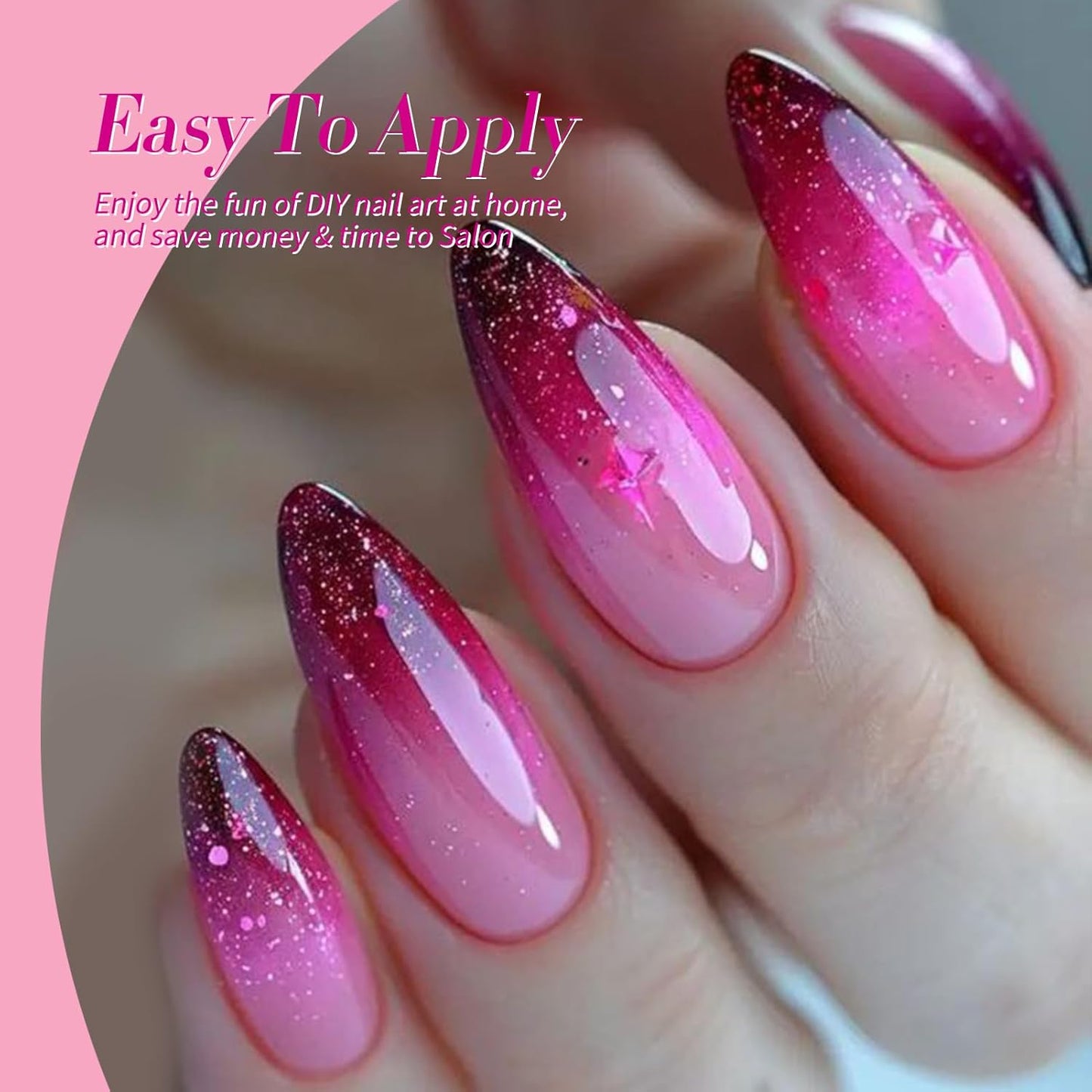 Born Pretty Gel Nail Polish Pink Series,Jelly Transparent Gel Polish, Cat Magnetic Eye,Holographic Glitter Hot Pink Nude Gel Polish for Salon Manicure and Nail Art DIY at Home 6 Colors