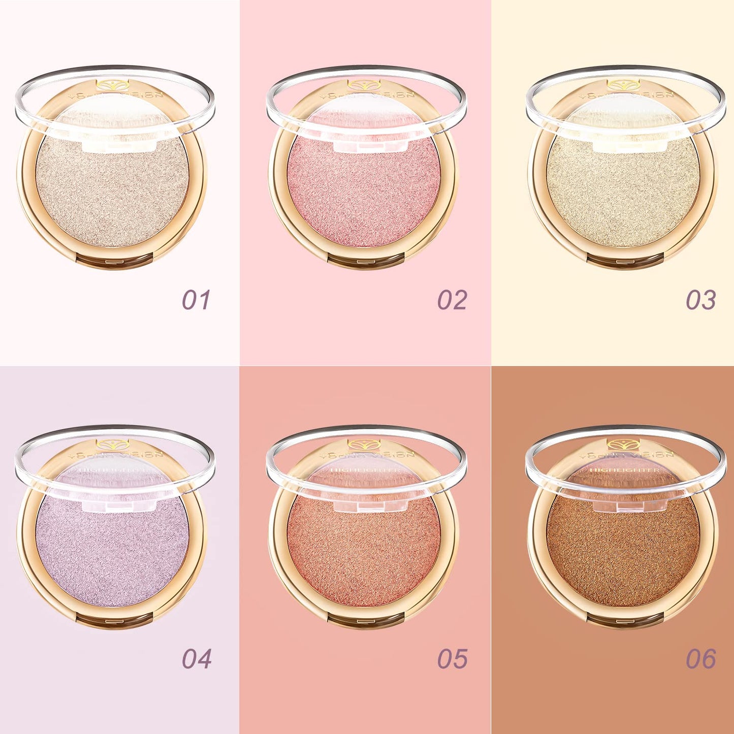 YOUNG VISION Pressed Powder Highlighter, Baked Natural Glow Contour Powder & Face Highligher, Cruelty-Free, Shimmer Highlighting Makeup for Face, Eye, Eyeshadow, Body, Skin (Gold)