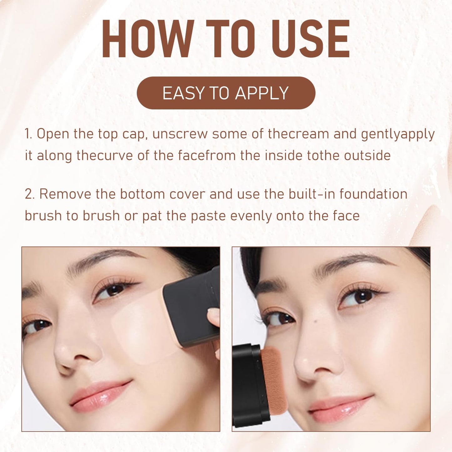 2PCS Long-Lasting Concealer Foundation Stick, Full Coverage Foundation Stick, 2-in-1 Contouring foundation with Brush, Cover Blemishes for All Skin Types (02#Natural)