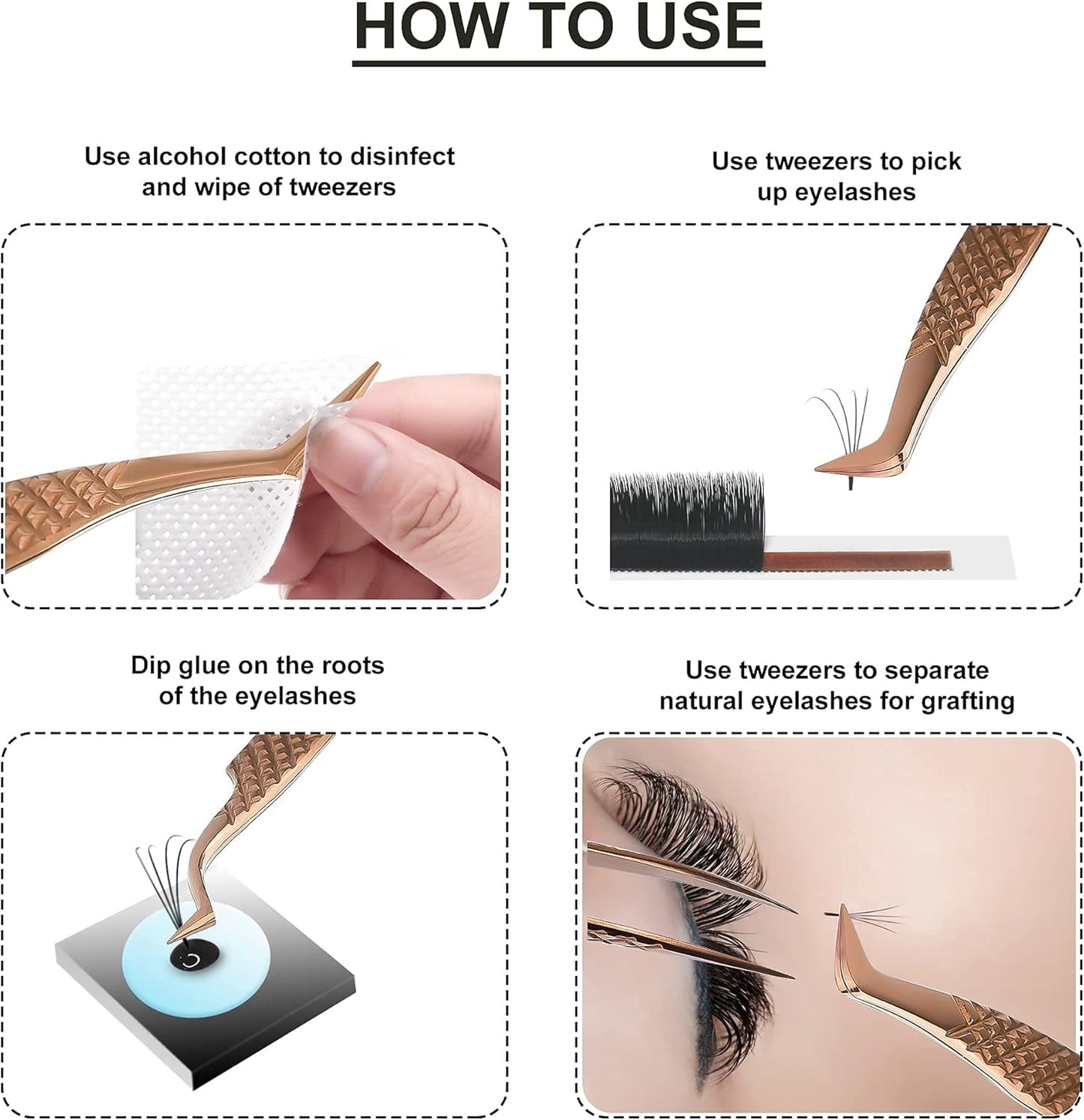 SIVOTE Eyelash Extension Tweezers Fiber Tips Japanese Steel, Set of 6 – Curved, Dolphin, 90° 45° Volume Boot & Slight Curved Tweezer – Professional Lash Tweezers for Lash Extensions Rose Gold