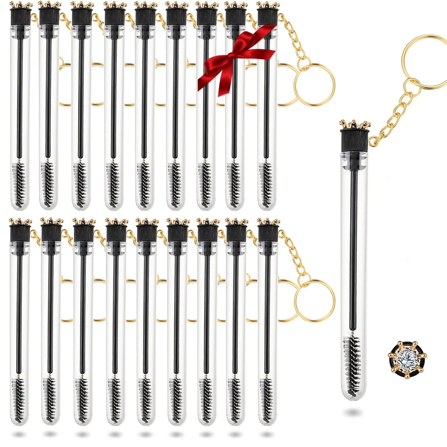 Upgrade 48 Pieces Disposable Mascara Wands Set,Diamond Mascara for Women and Girls- Include 24 Pcs Crystal Lash Spoolies Brush and 24 Pcs Reusable Keychain Empty Eyelash Brush Tubes