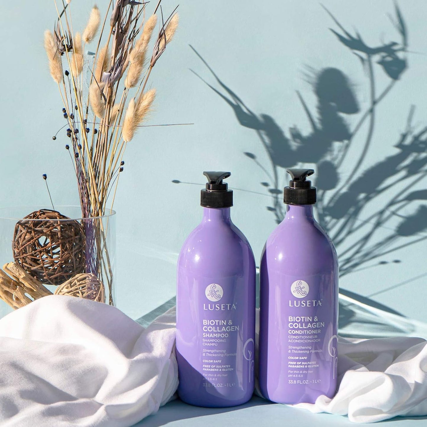 L LUSETA Biotin & Collagen Shampoo & Conditioner Set (2 x 33.8oz) - Thickening for Hair Growth, Infused with Argan Oil to Repair Dry, Damaged Hair