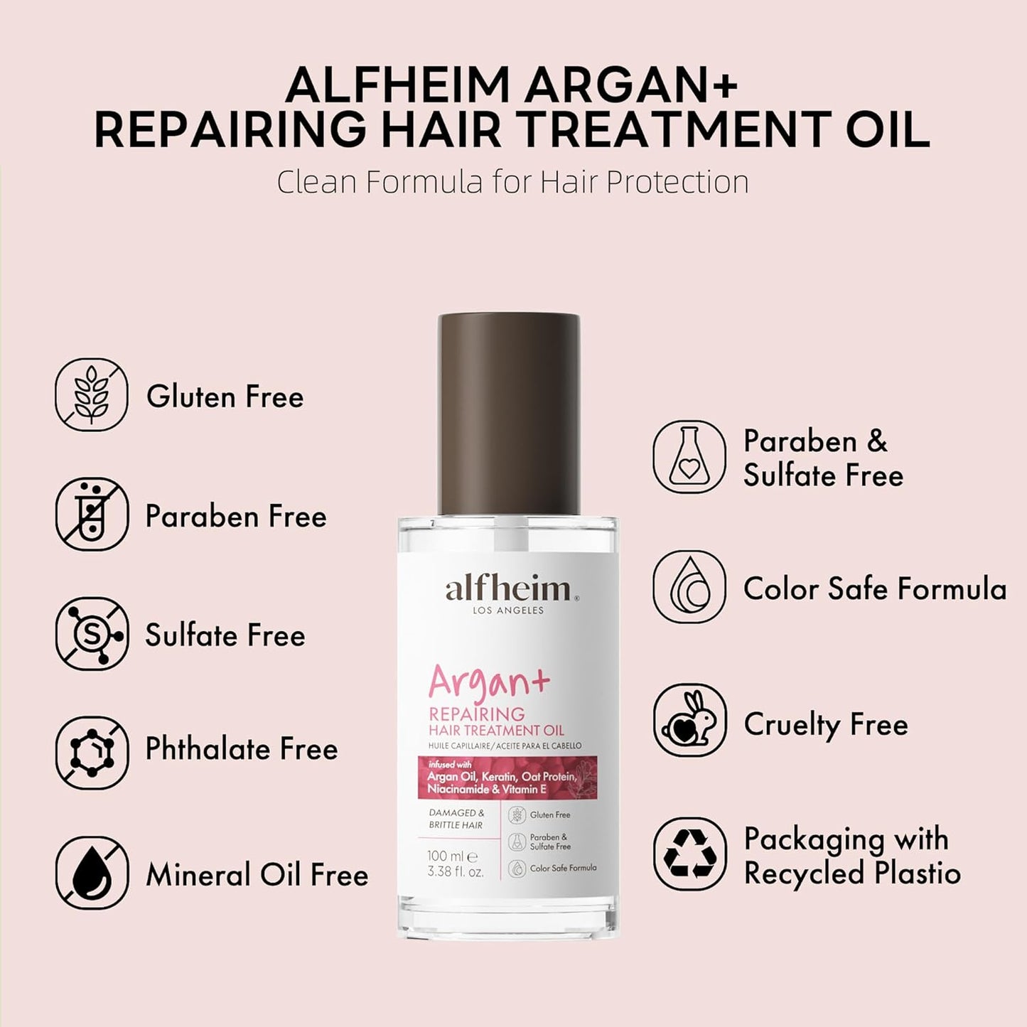 ALFHEIM Argan Repairing Hair Oil | Restores Strength & Shine Protects Against Environmental | Damage Lightweight Nourishment for Damaged & Color-Treated Hair | Paraben & Sulfate-Free | 3.38 fl.oz