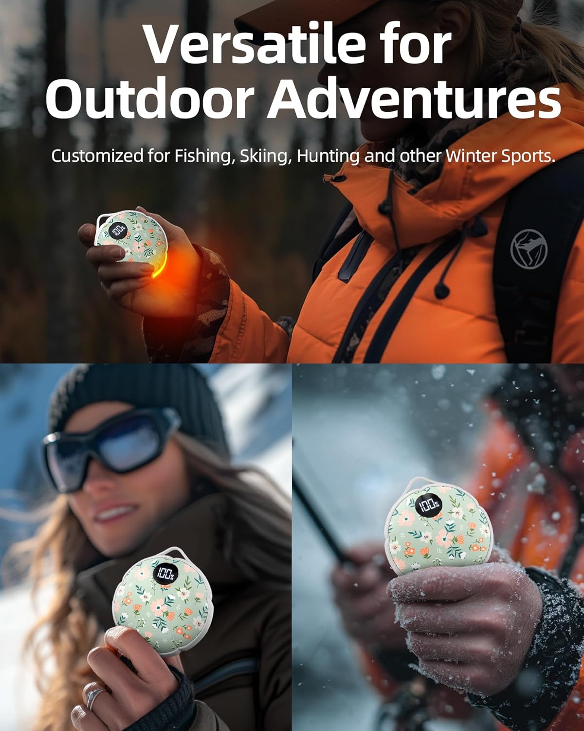 FrSara Hand Warmers Rechargeable, Hangable Electric Hand Warmer w/ 4000mAh Last 10 Hours, 3-Level Heat w/Strip, Light & Display, Gift for Outdoors Camping Hiking Skiing Raynauds & Christmas