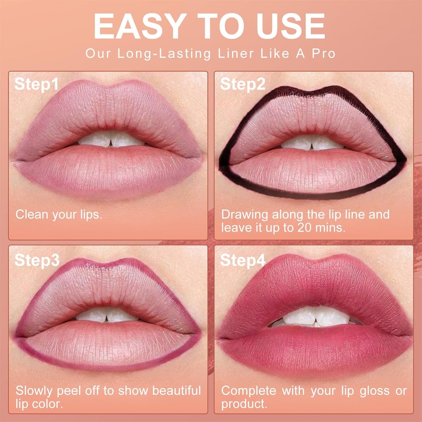 OETUIOW Lip Stain, Lip Liner, Waterproof Moisturizing Long-Lasting, Non-Stick Cup for Women All Skin Types, Rose Color