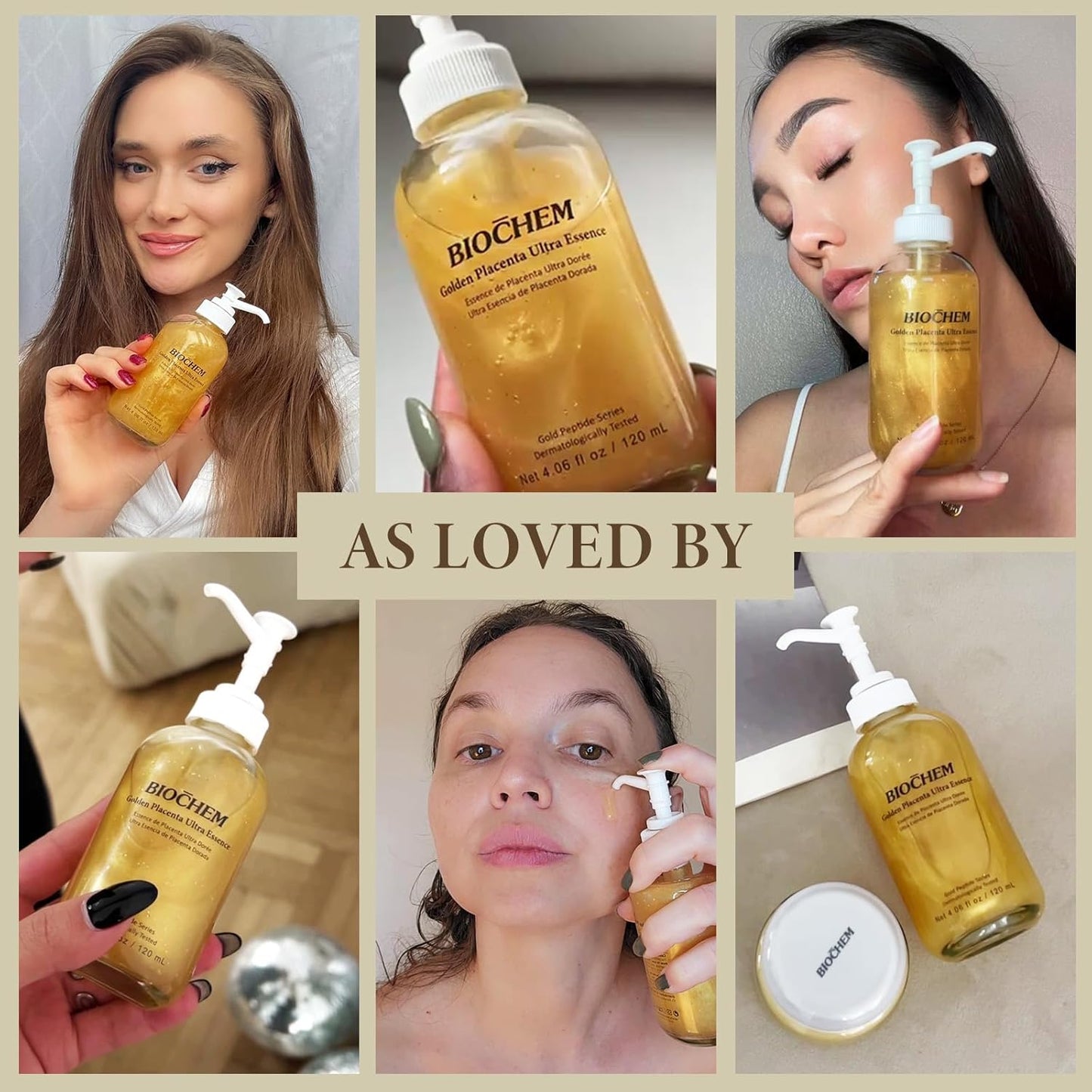 BIOCHEM Golden Placenta Ultra Essence - Placenta Face Serum with Gold Foil, Anti-aging, Hydrating, Firming, Wrinkles, Fine Lines and Skin Tone, Gentle Skincare for Fragrance-Free(4.06 fl. oz / 120 mL)