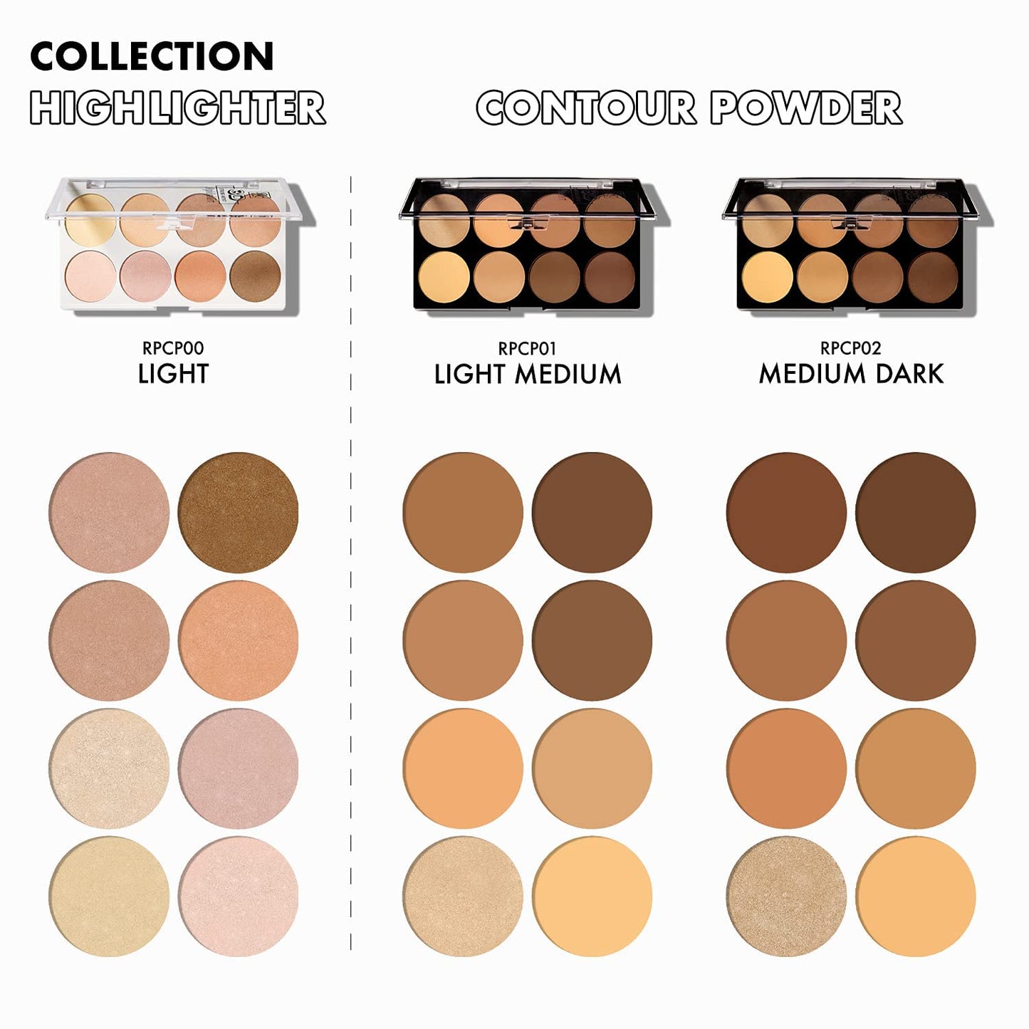 Ruby Kisses Flawless Finish with 3D Contour Powder Makeup Palette - Multiple Contouring Options, Easy Blending, Long-lasting formula, Sculpt &Highlighting, Professional finish (Light Medium)