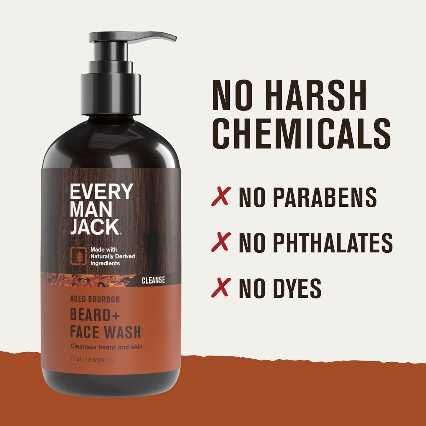 Every Man Jack Beard + Face Wash - Subtle Aged Bourbon Fragrance - Cleans and Helps Condition and Soften Your Beard and Skin Underneath - Naturally Derived with Aloe and Glycerin- 6.7 fl oz (2 Pack)