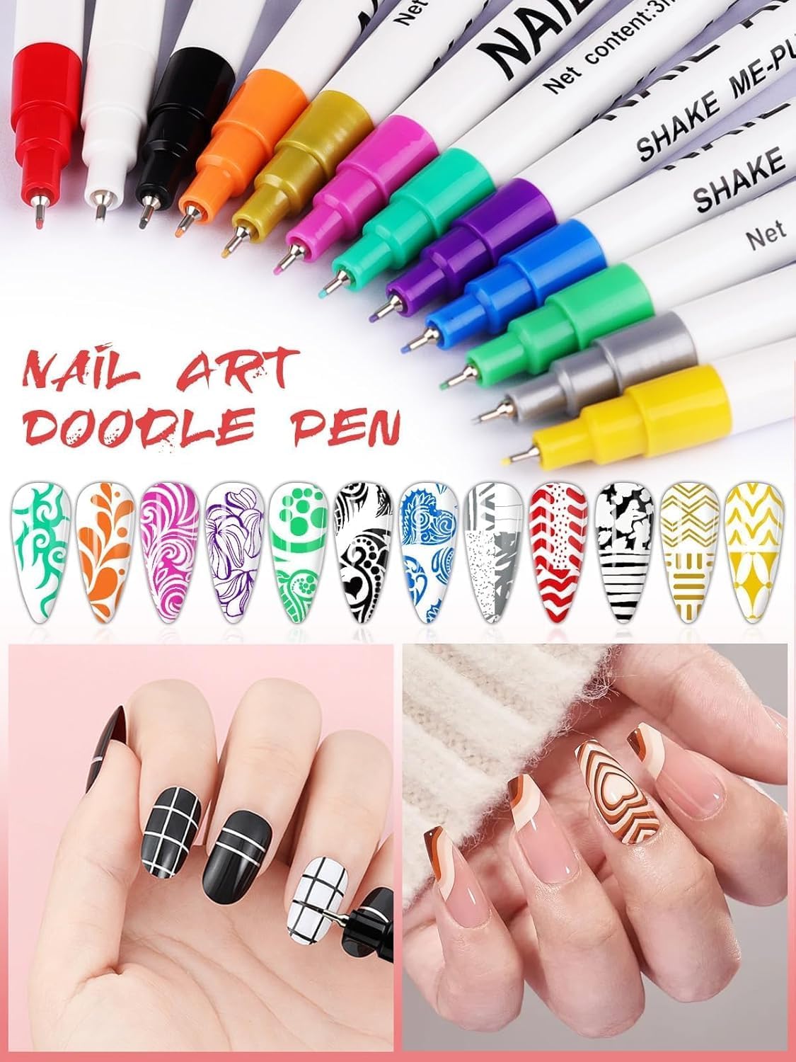 12 Color 3D Nail Art Pens Set, Kalolary Nail Point Graffiti Dotting Pen Drawing Painting Liner Brush for DIY Nail Art Beauty Adorn Manicure Tools