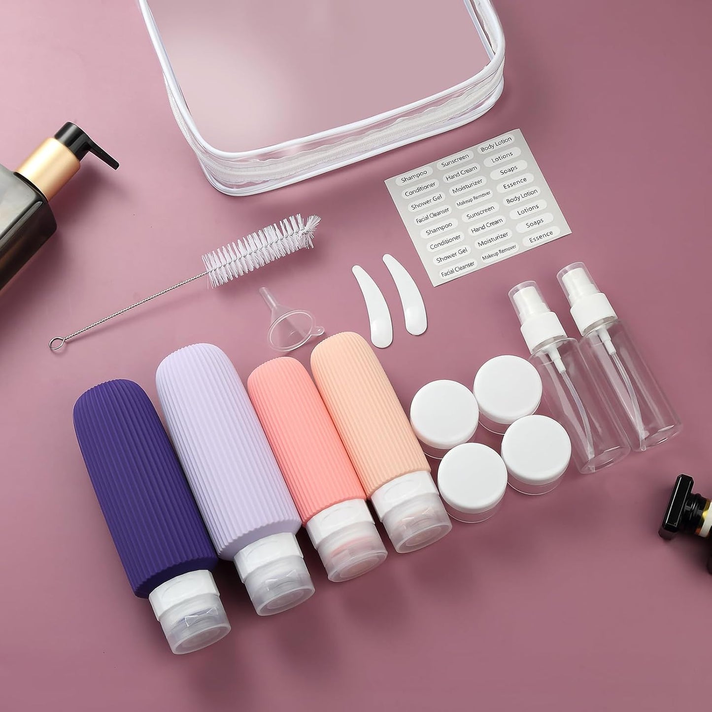 16 Pack Travel Bottles for Toiletries, Large 6oz Silicone Travel Containers with No-Drip Valve and Wide Opening