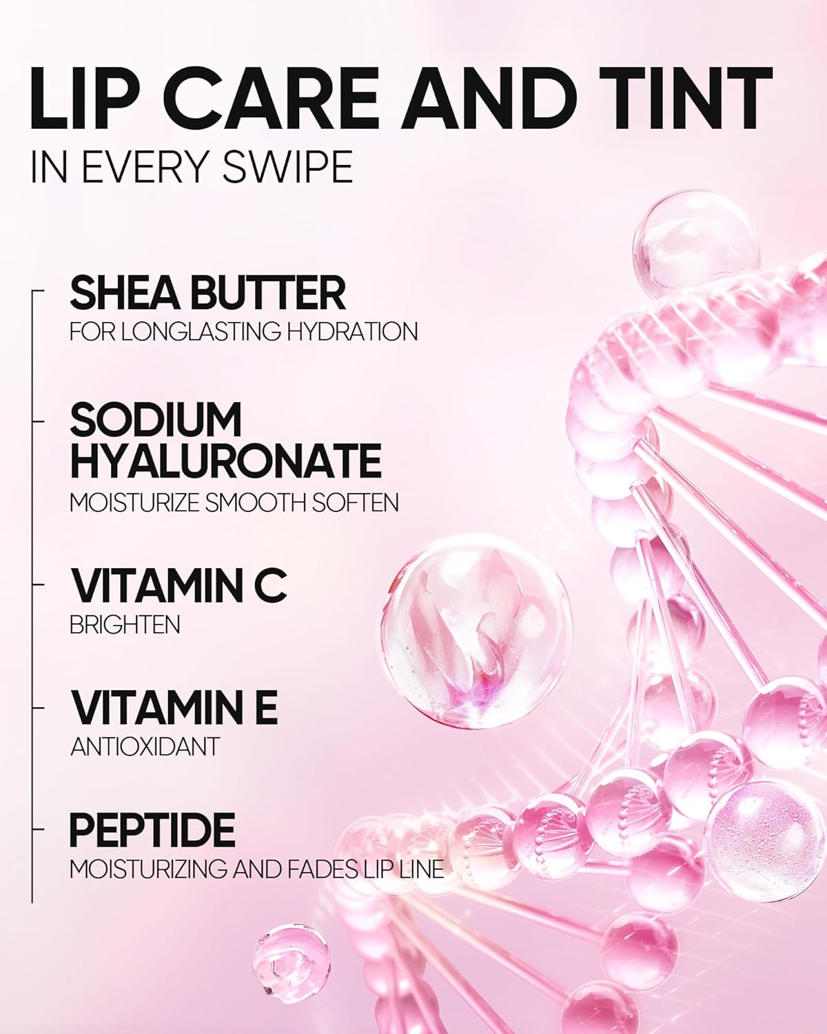 Hydrating Brightening Lip Serum, Nourishing Hydration Tinted Lip Stain, Plumping Lip Gloss with Polypeptide Squalane (01 Baby Pink)